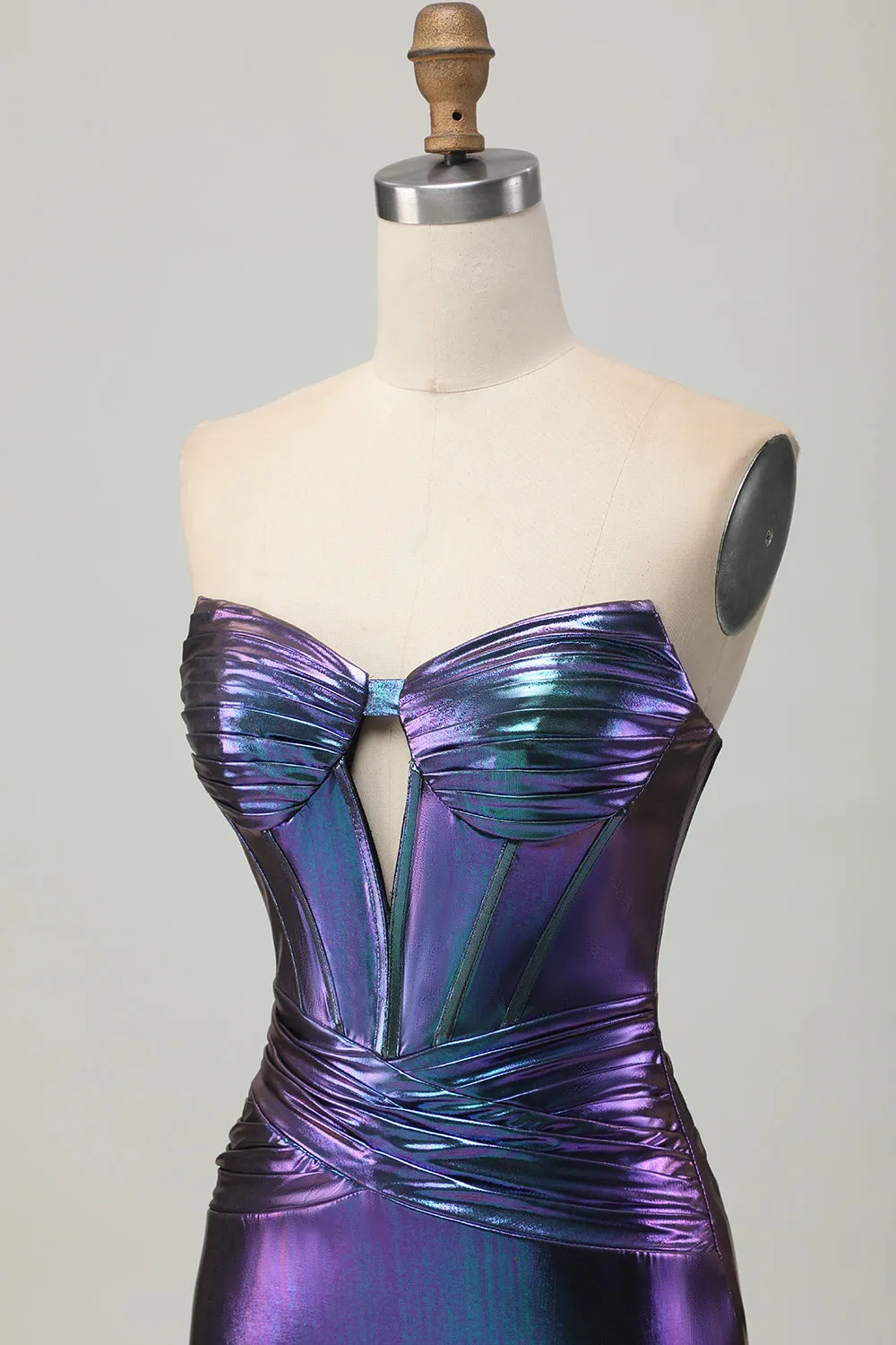 Metallic Strapless Cut Out Corset Blue Purple Short Homecoming Dress sold by Wedtrend product image thumbnail 5