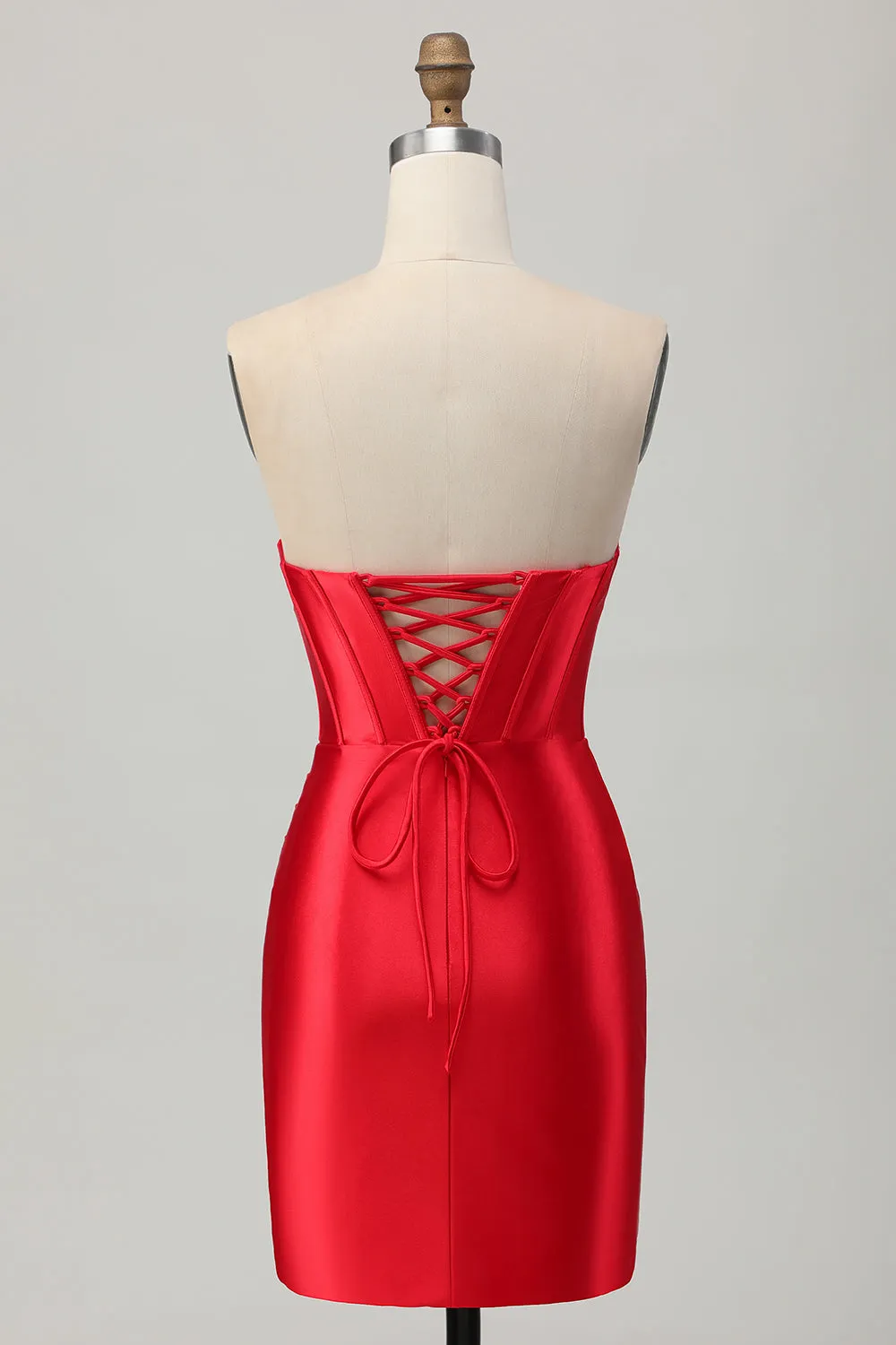 Red Bodycon Strapless Corset Satin Short Homecoming Dress with Slit sold by Wedtrend product image thumbnail 2