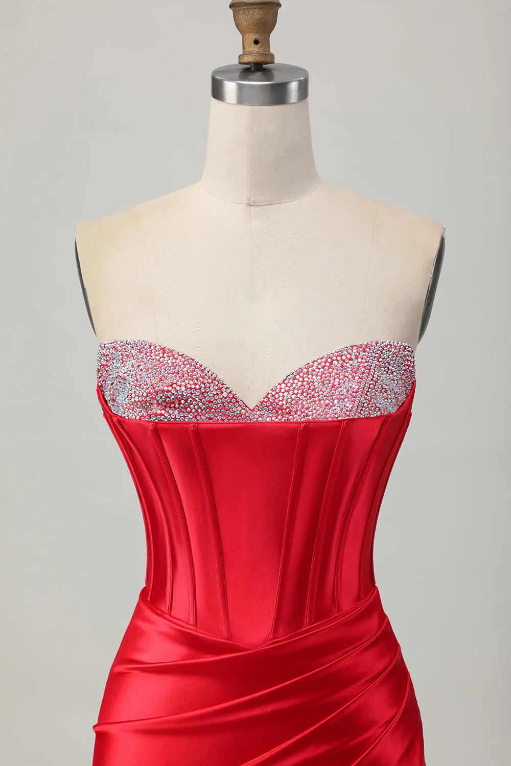 Red Bodycon Strapless Corset Satin Short Homecoming Dress with Slit sold by Wedtrend product image thumbnail 4
