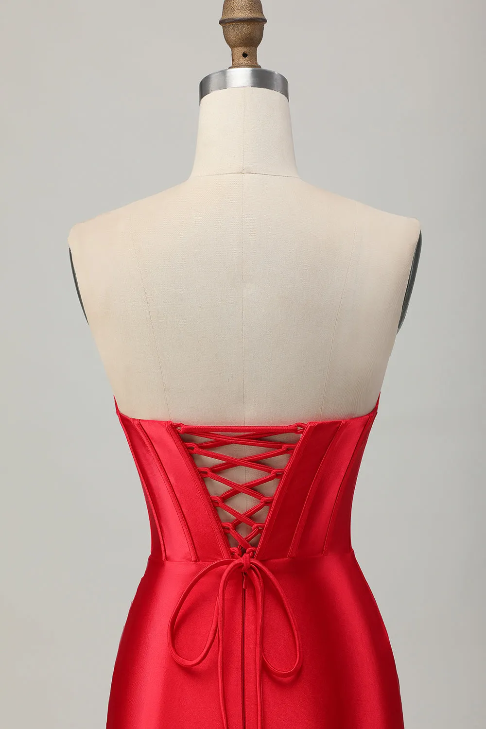 Red Bodycon Strapless Corset Satin Short Homecoming Dress with Slit sold by Wedtrend product image thumbnail 5