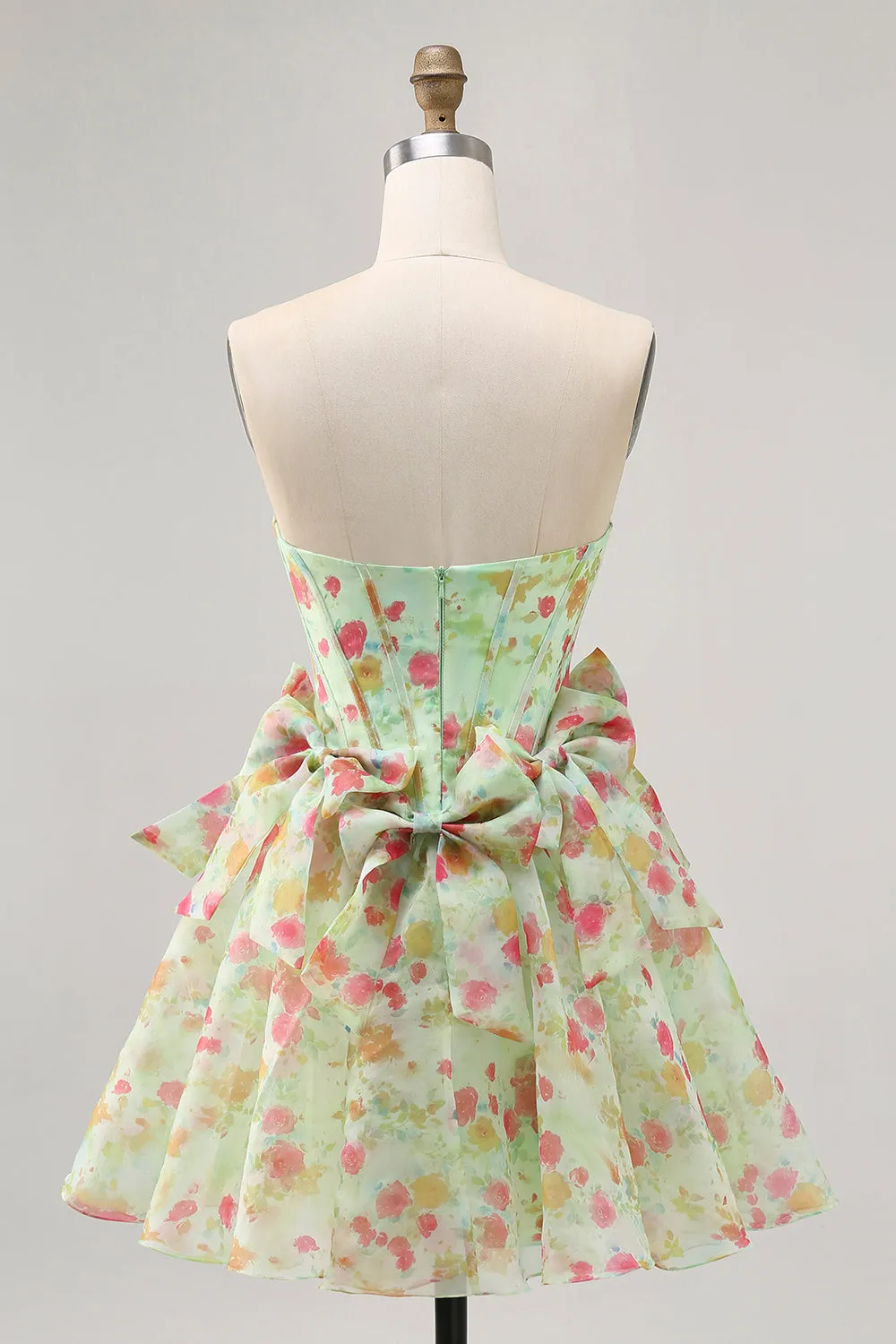 Floral Green Strapless A Line Corset Homecoming Dress with Bows sold by Wedtrend product image thumbnail 2