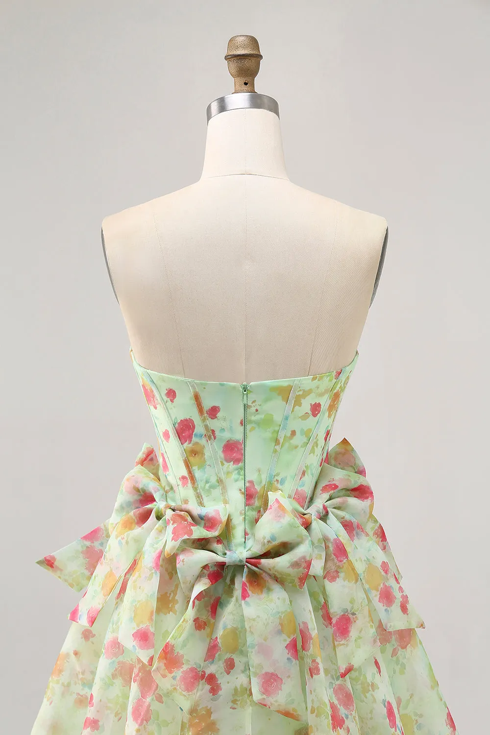 Floral Green Strapless A Line Corset Homecoming Dress with Bows sold by Wedtrend product image thumbnail 5