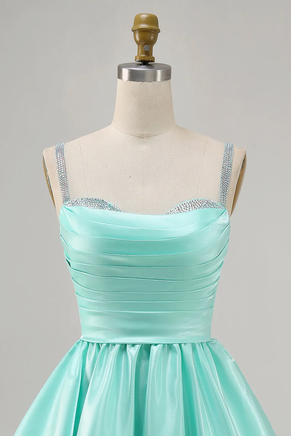 Mint Green A-Line Spaghetti Straps Beaded Satin Short Homecoming Dress sold by Wedtrend product image thumbnail 4