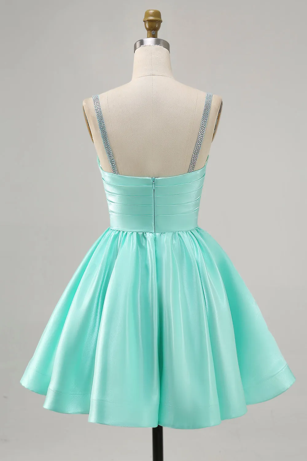 Mint Green A-Line Spaghetti Straps Beaded Satin Short Homecoming Dress sold by Wedtrend product image thumbnail 2