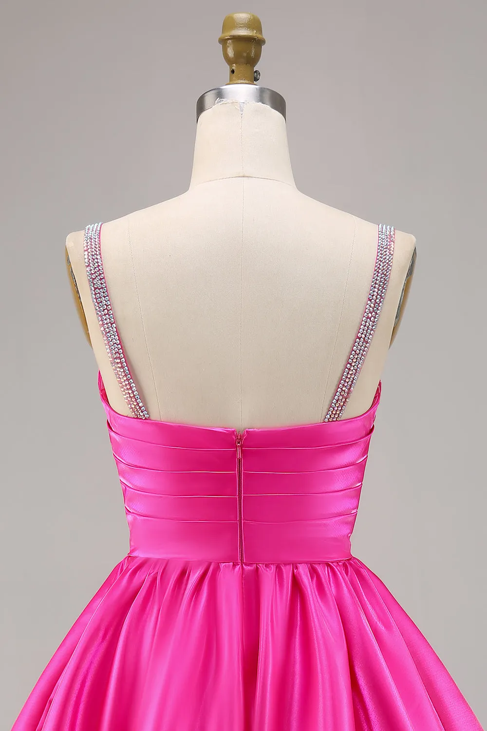 Fuchsia A Line Spaghetti Straps Beaded Satin Short Homecoming Dress sold by Wedtrend product image thumbnail 5