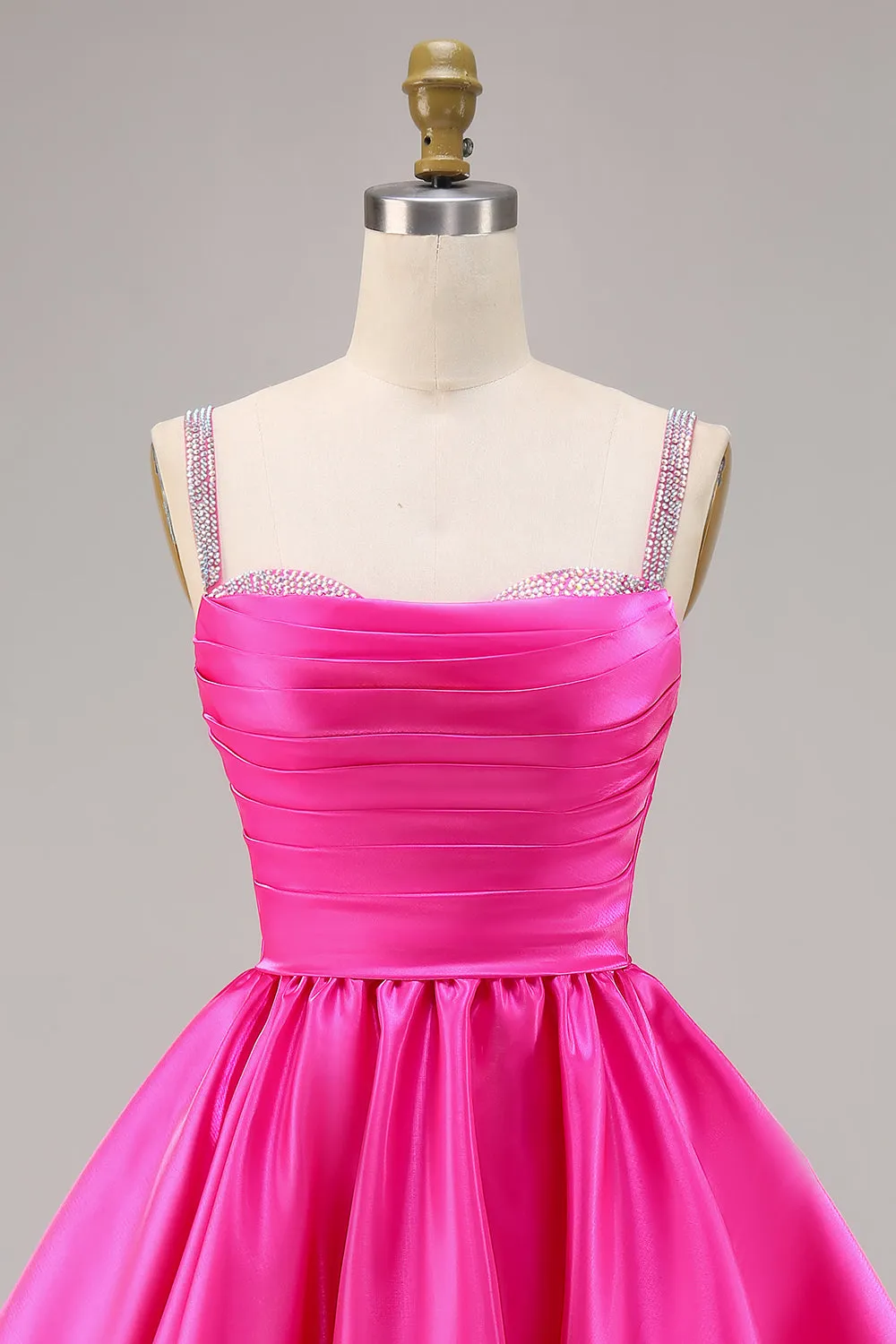 Fuchsia A Line Spaghetti Straps Beaded Satin Short Homecoming Dress sold by Wedtrend product image thumbnail 4