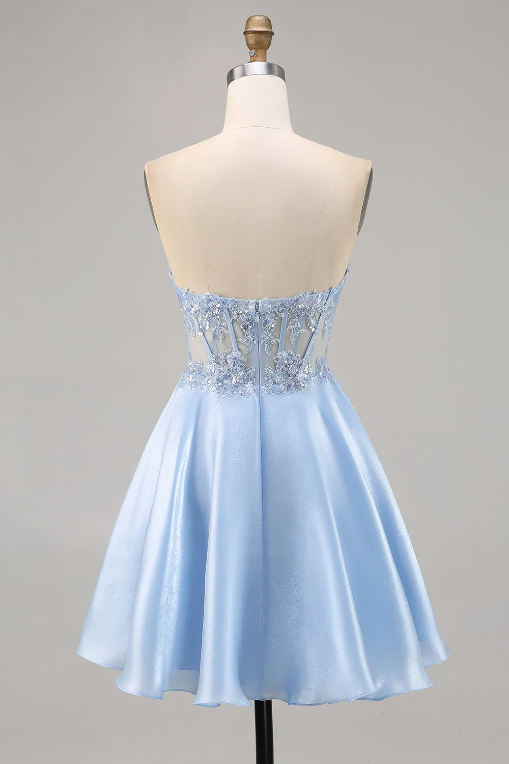 Light Blue Strapless A Line Satin Homecoming Dress with Appliques sold by Wedtrend product image thumbnail 2