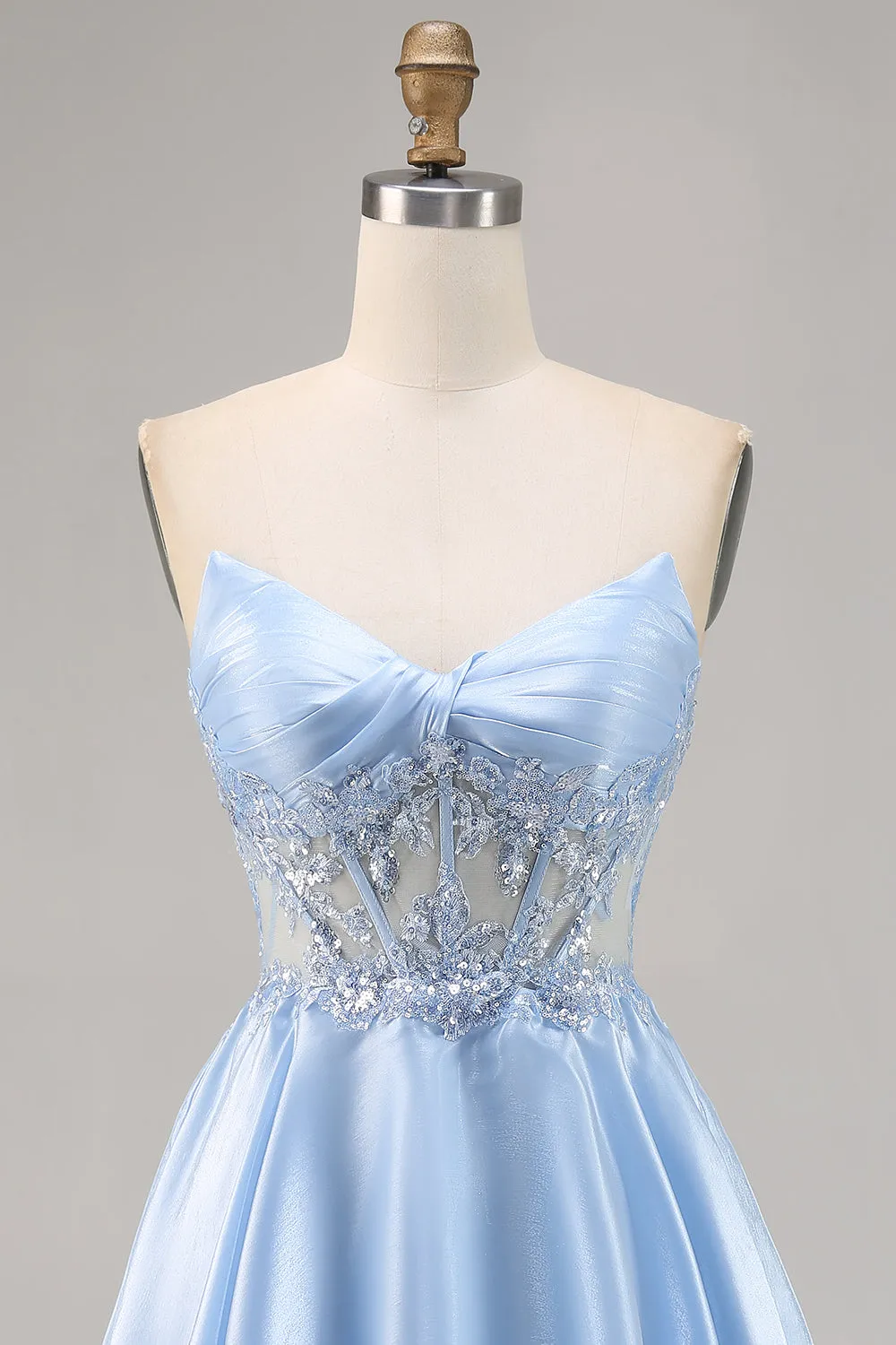 Light Blue Strapless A Line Satin Homecoming Dress with Appliques sold by Wedtrend product image thumbnail 4