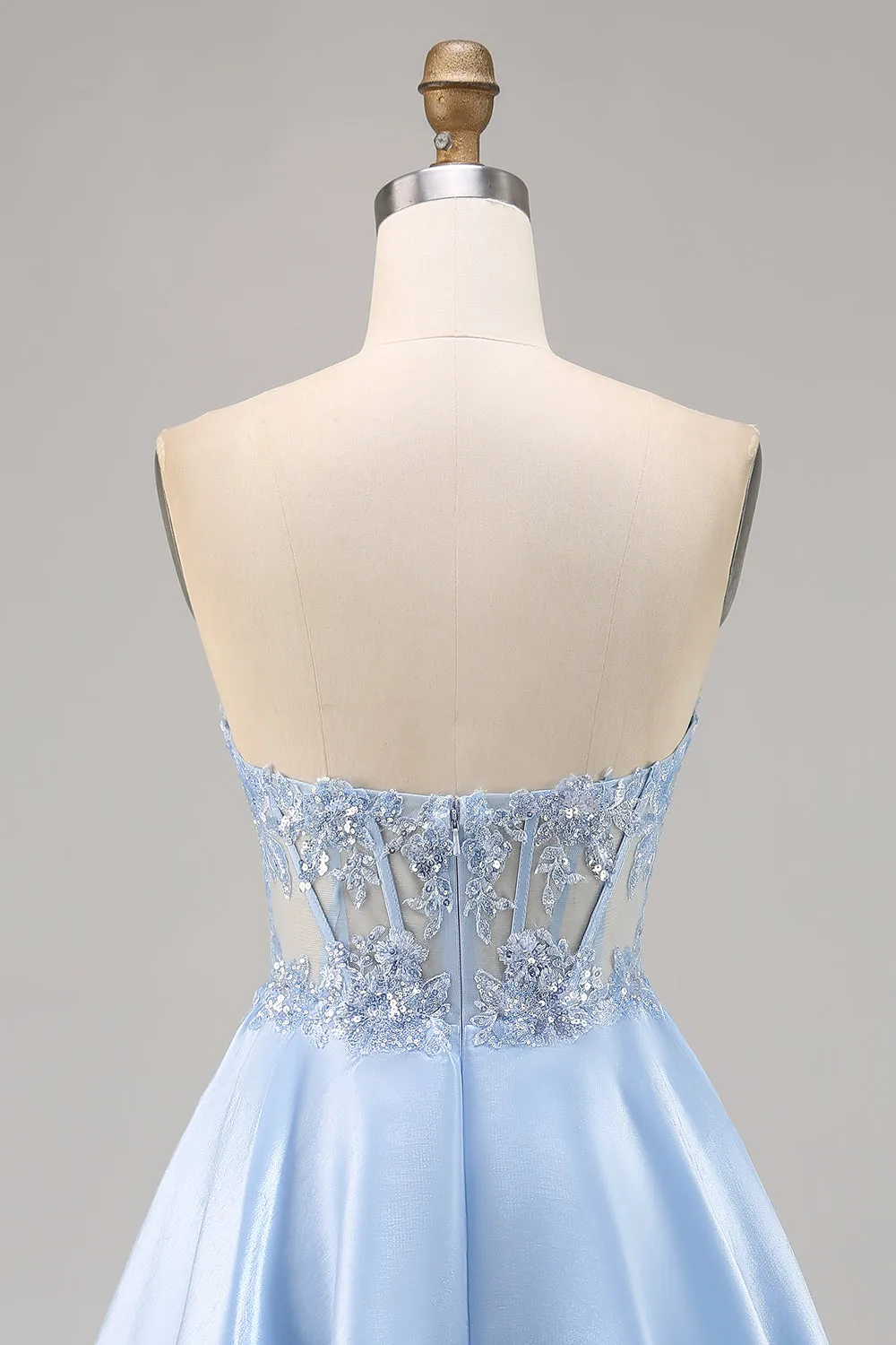 Light Blue Strapless A Line Satin Homecoming Dress with Appliques sold by Wedtrend product image thumbnail 5
