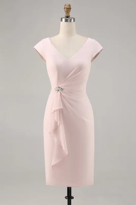 Candy Pink Sheath Ruffled Midi Mother Of Bride Dress sold by Wedtrend