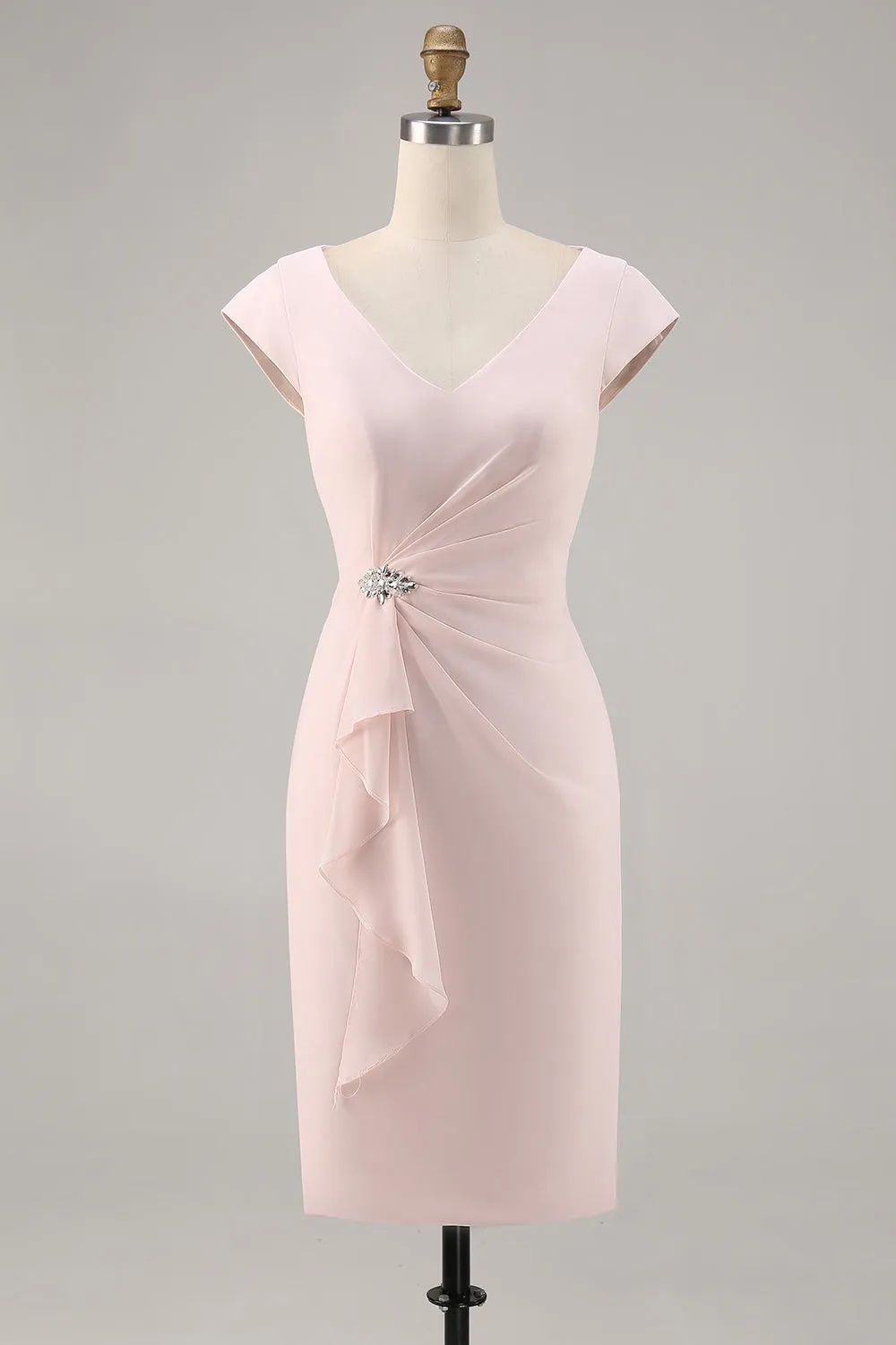 Candy Pink Sheath Ruffled Midi Mother Of Bride Dress sold by Wedtrend