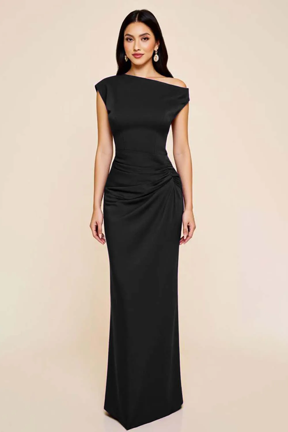 Ruched Off The Shoulder Black Mermaid Wedding Guest Dress sold by Wedtrend