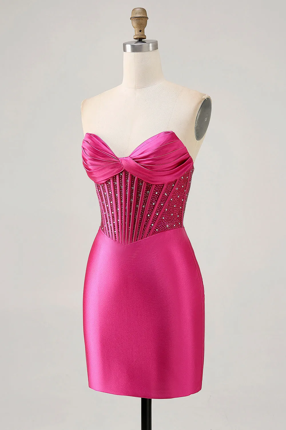 Fuchsia Strapless Bodycon Beaded Corset Homecoming Dress sold by Wedtrend product image thumbnail 3