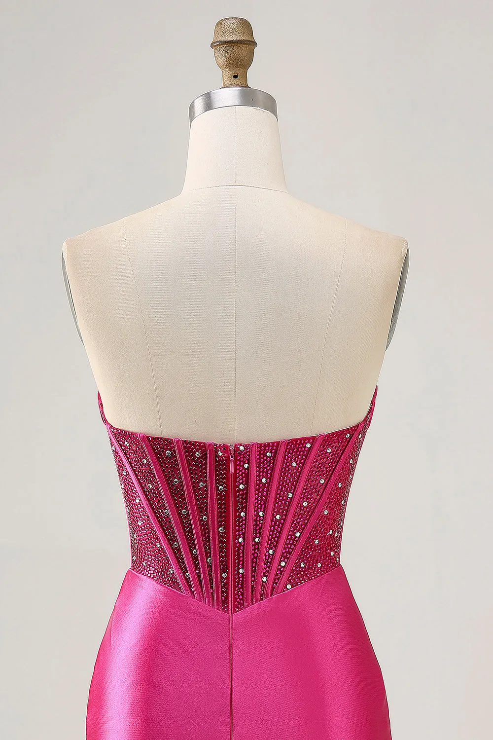 Fuchsia Strapless Bodycon Beaded Corset Homecoming Dress sold by Wedtrend product image thumbnail 5