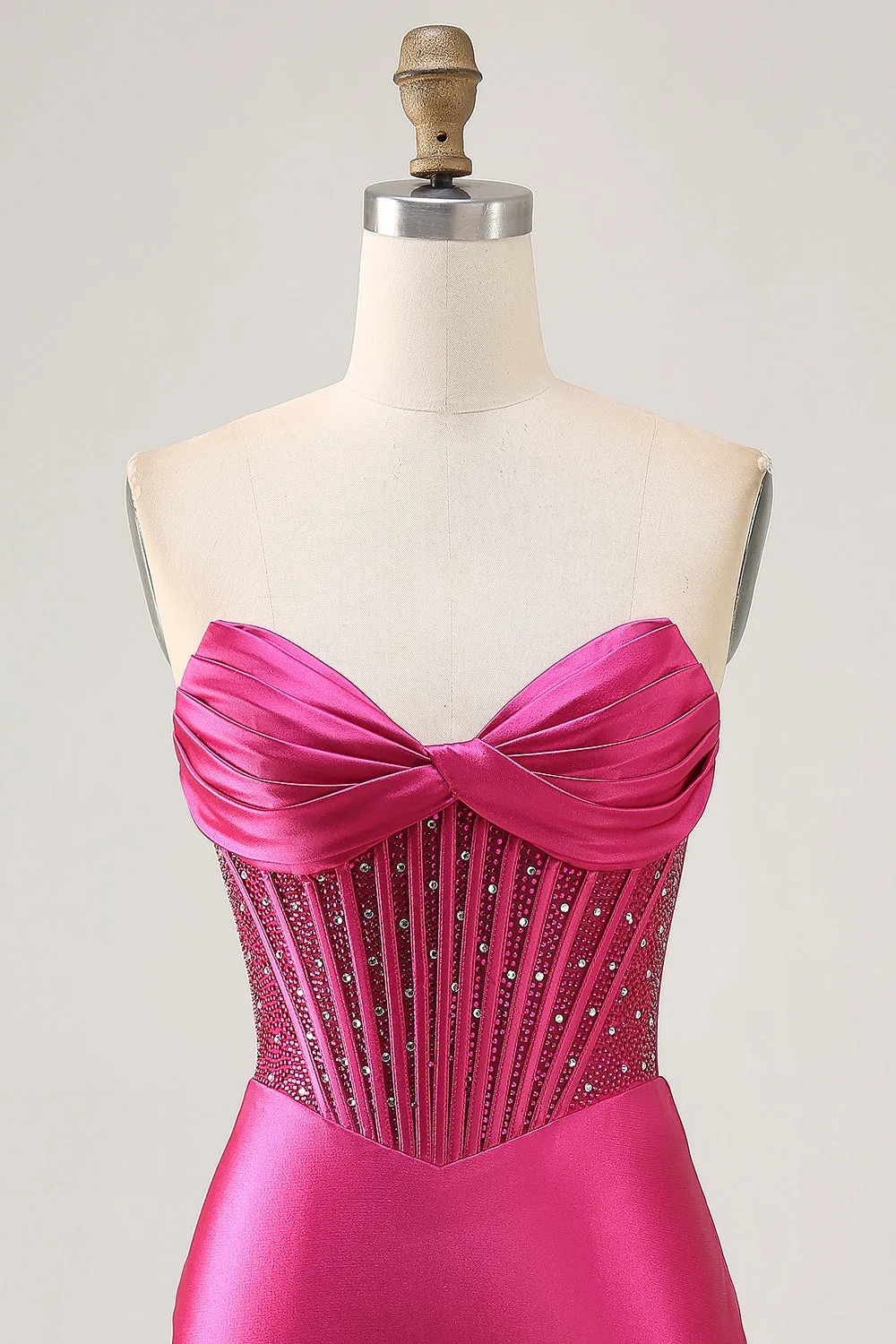 Fuchsia Strapless Bodycon Beaded Corset Homecoming Dress sold by Wedtrend product image thumbnail 4