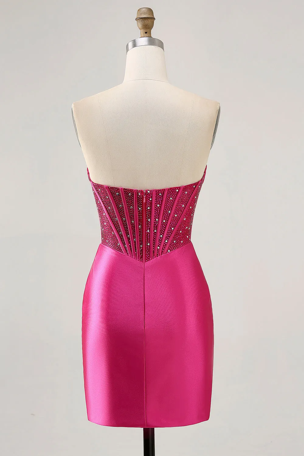 Fuchsia Strapless Bodycon Beaded Corset Homecoming Dress sold by Wedtrend product image thumbnail 2
