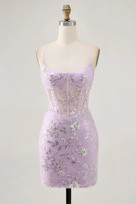 Floral Lilac Corset Appliqued Short Homecoming Dress with 3D Flowers sold by Wedtrend