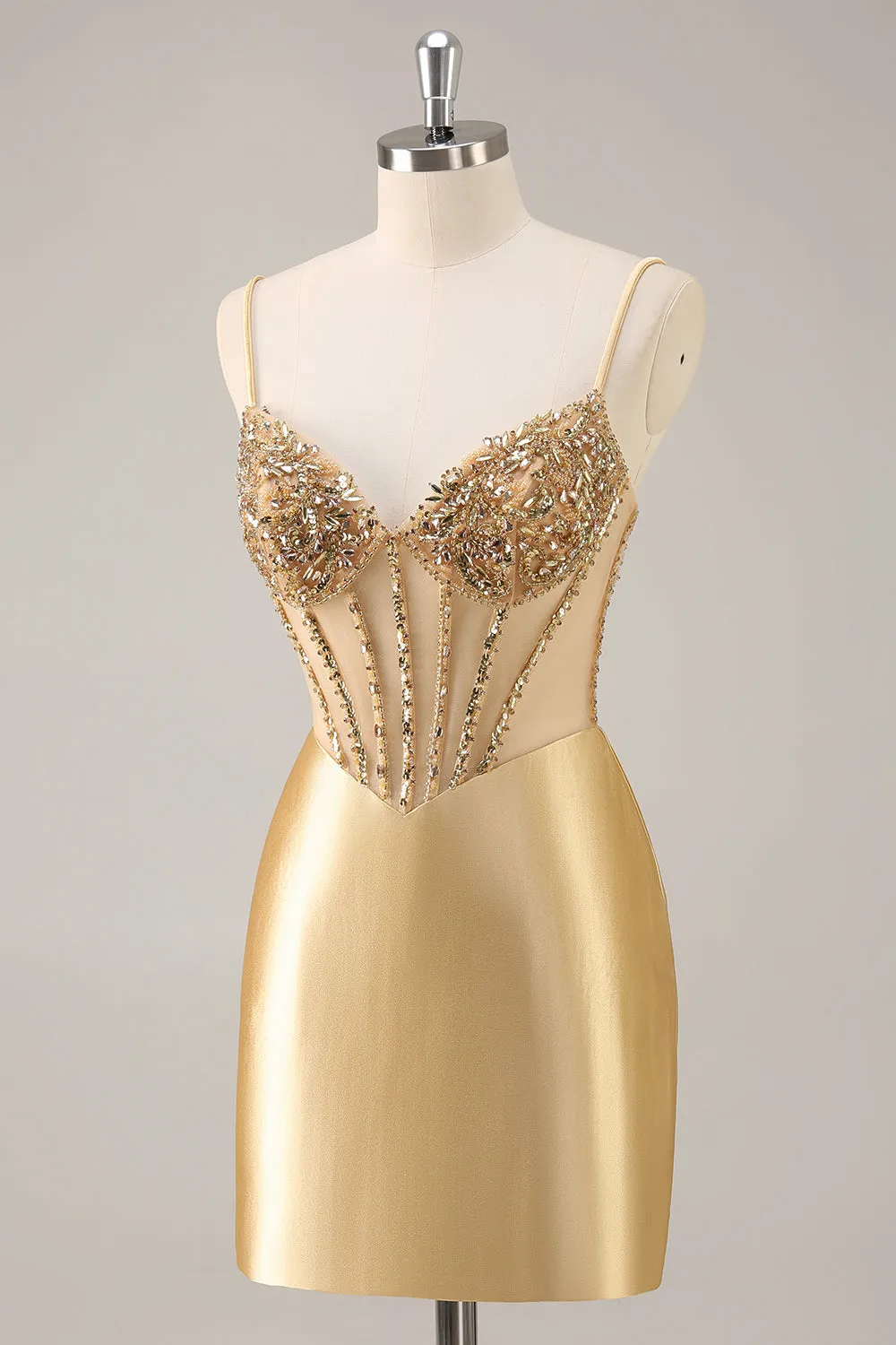 Golden Bodycon Satin Corset Sequins Homecoming Dress sold by Wedtrend product image thumbnail 4