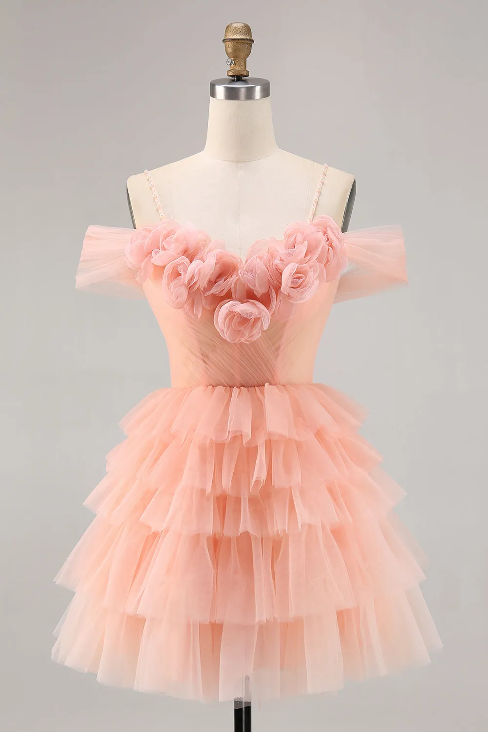Blush Bodycon Cold Shoulder Tiered Homecoming Dress with 3D Flowers sold by Wedtrend
