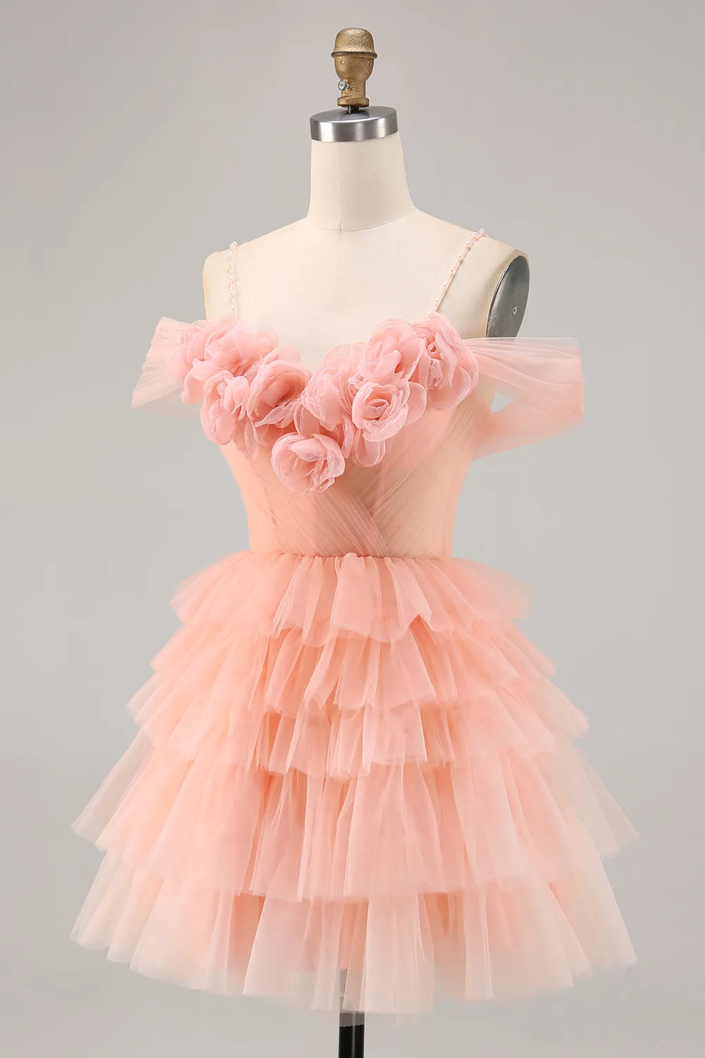 Blush Bodycon Cold Shoulder Tiered Homecoming Dress with 3D Flowers sold by Wedtrend product image thumbnail 3