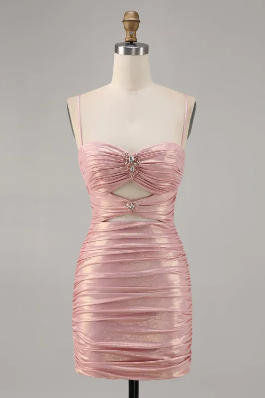 Blush Bodycon Cut Out Ruched Beaded Homecoming Dress made by Wedtrend