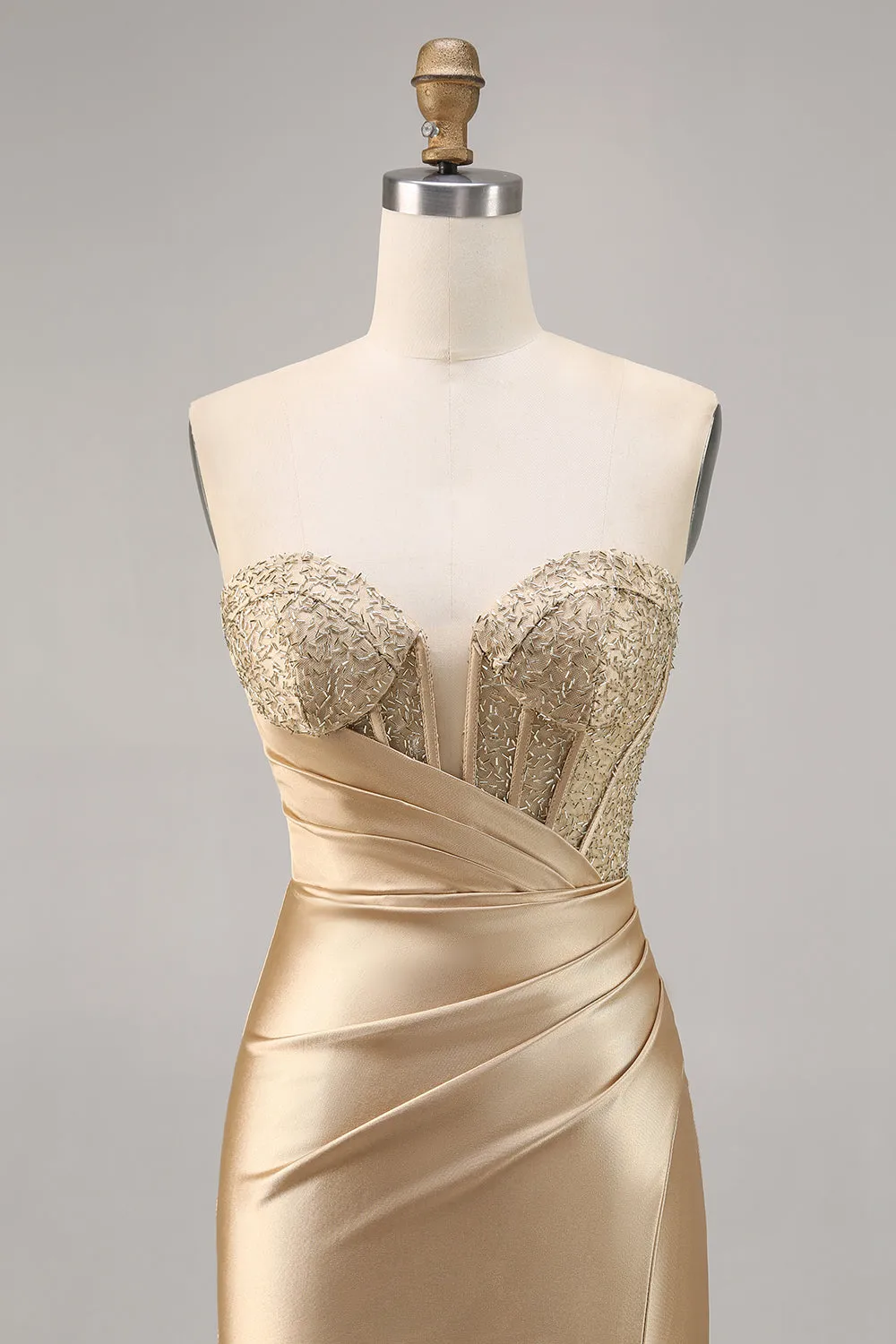 Golden Bodycon Strapless Corset Satin Homecoming Dress sold by Wedtrend product image thumbnail 4