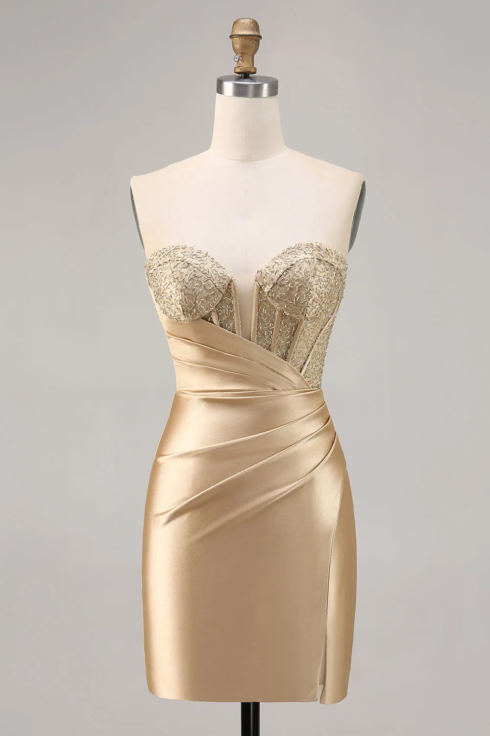 Golden Bodycon Strapless Corset Satin Homecoming Dress sold by Wedtrend