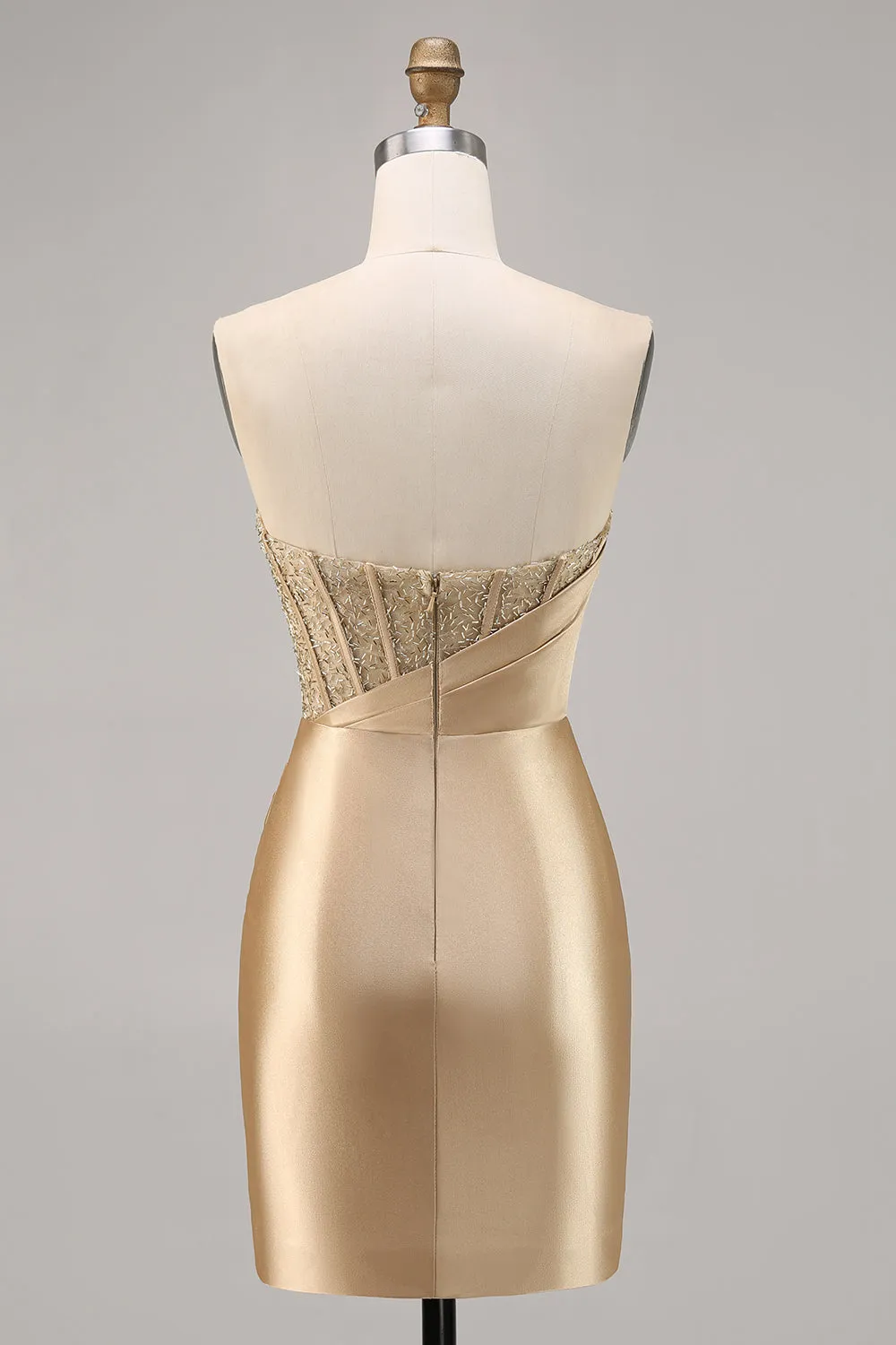 Golden Bodycon Strapless Corset Satin Homecoming Dress sold by Wedtrend product image thumbnail 2
