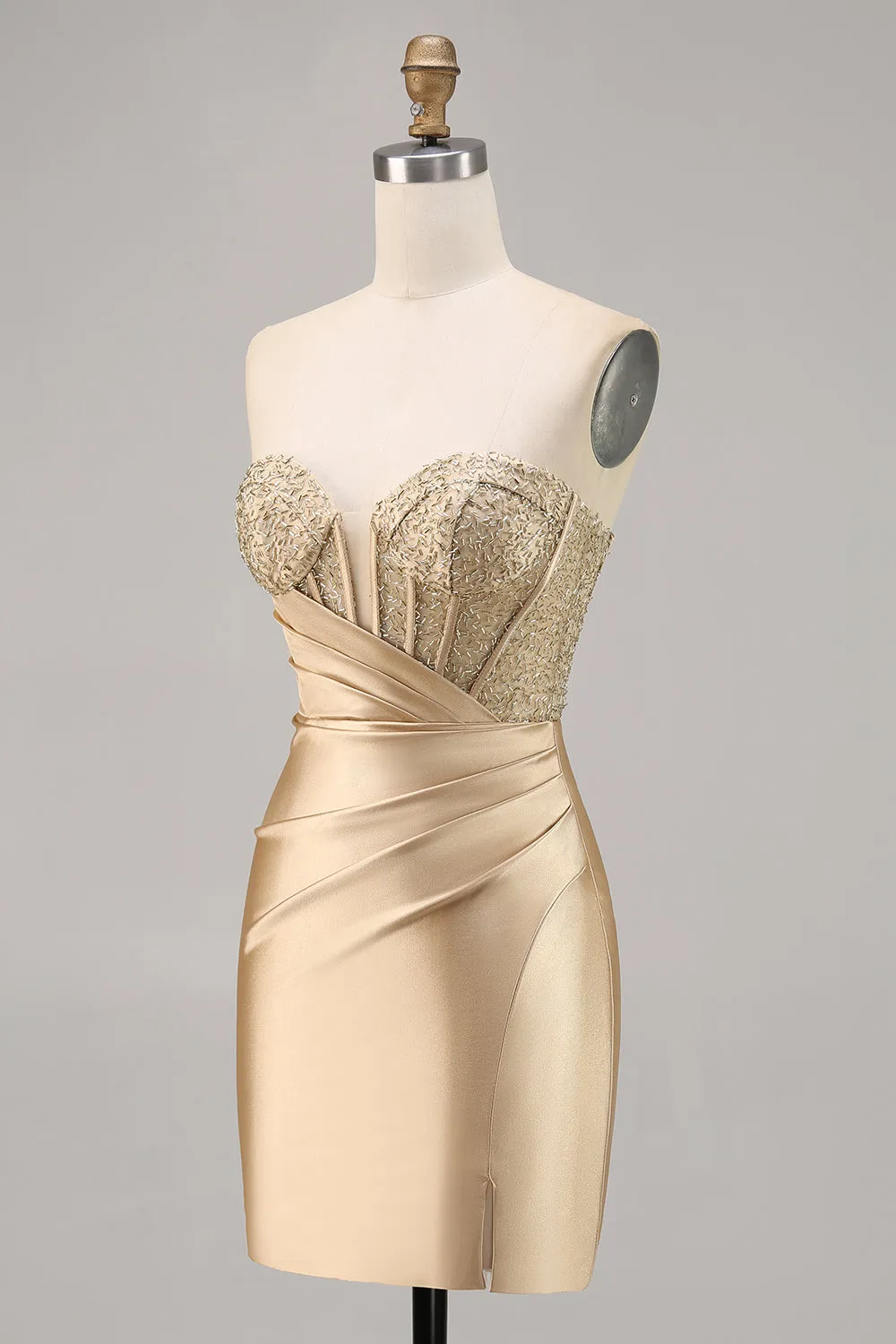 Golden Bodycon Strapless Corset Satin Homecoming Dress sold by Wedtrend product image thumbnail 3