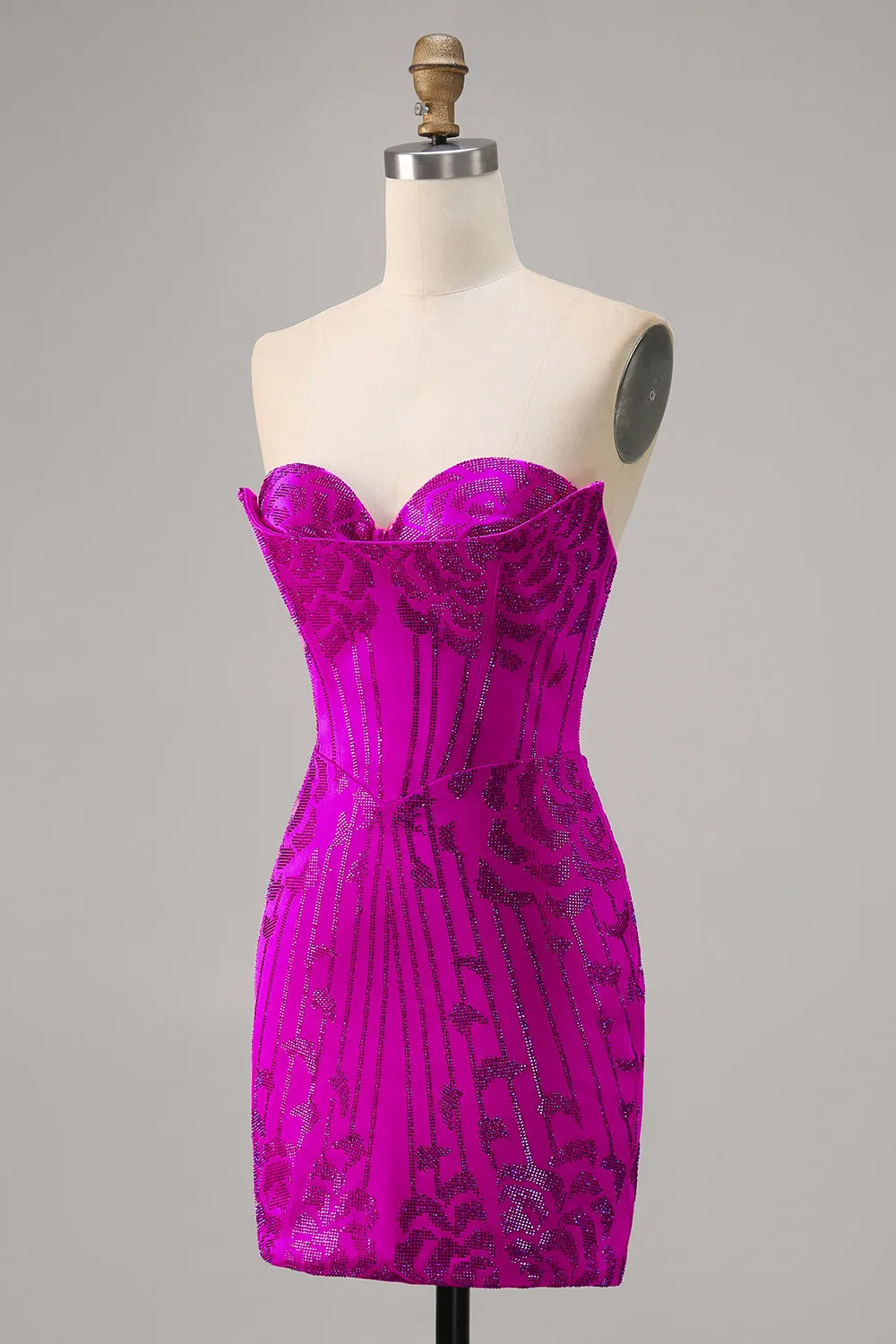 Fuchsia Bodycon Strapless Beaded Mini Homecoming Dress sold by Wedtrend product image thumbnail 3