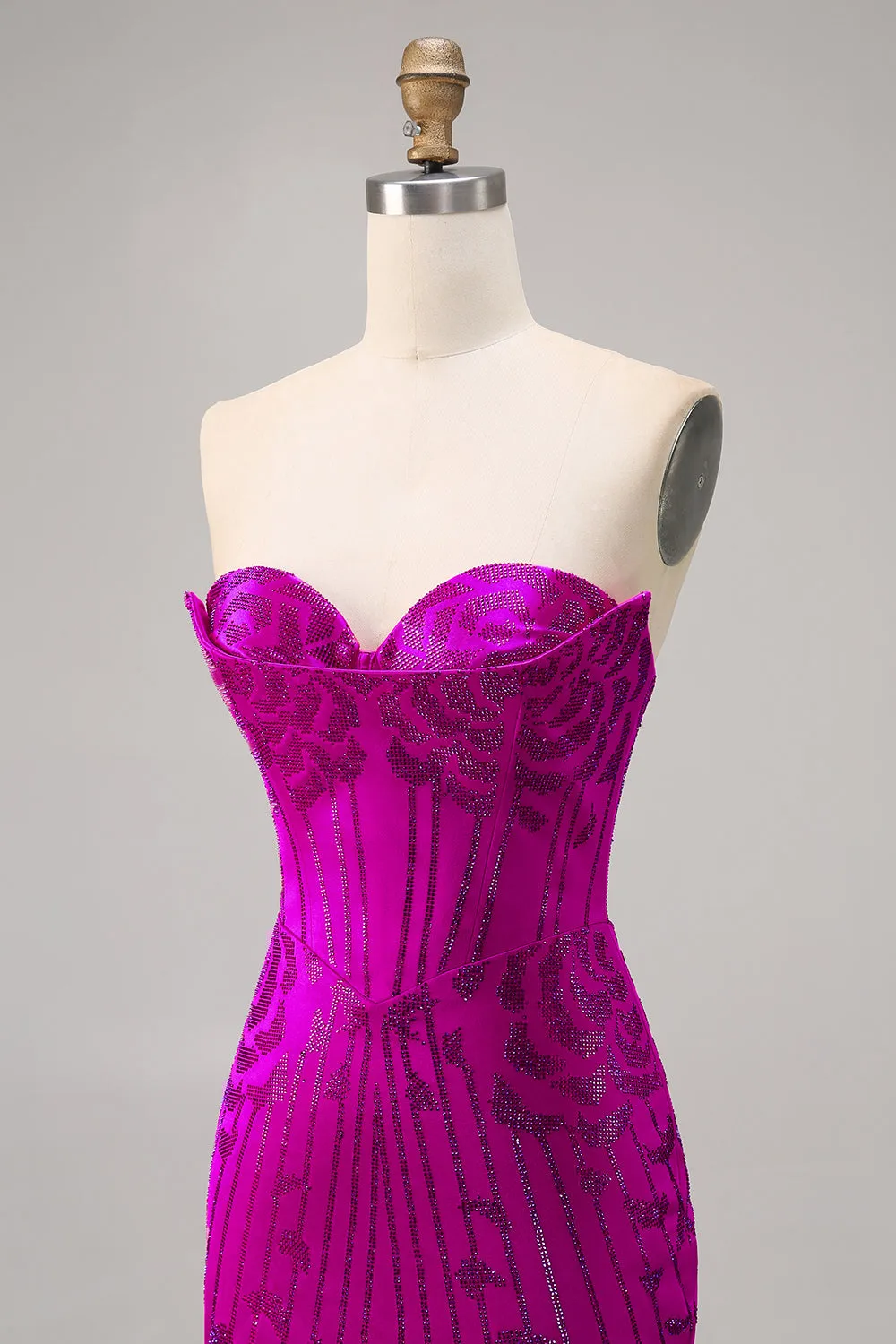 Fuchsia Bodycon Strapless Beaded Mini Homecoming Dress sold by Wedtrend product image thumbnail 5