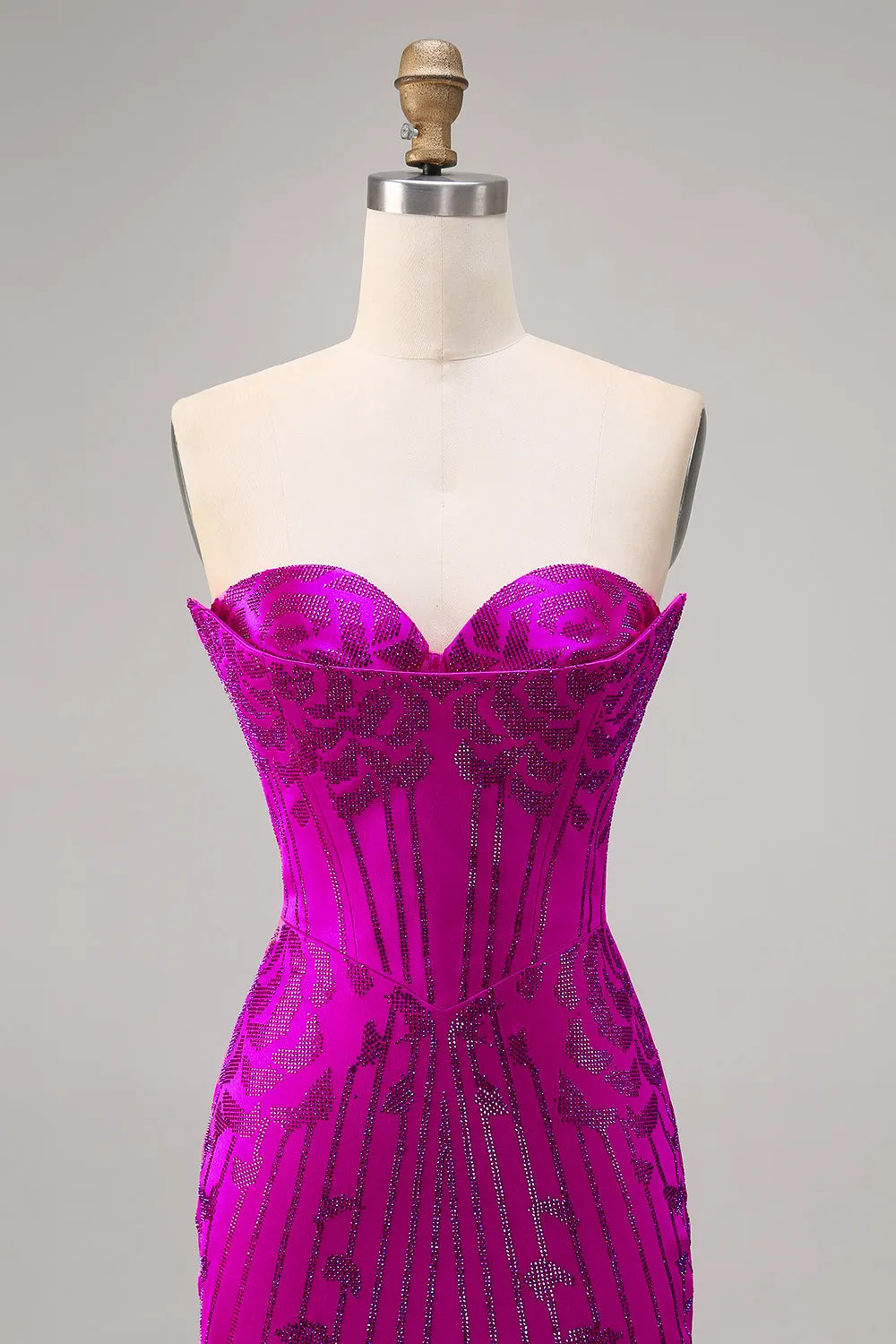 Fuchsia Bodycon Strapless Beaded Mini Homecoming Dress sold by Wedtrend product image thumbnail 4