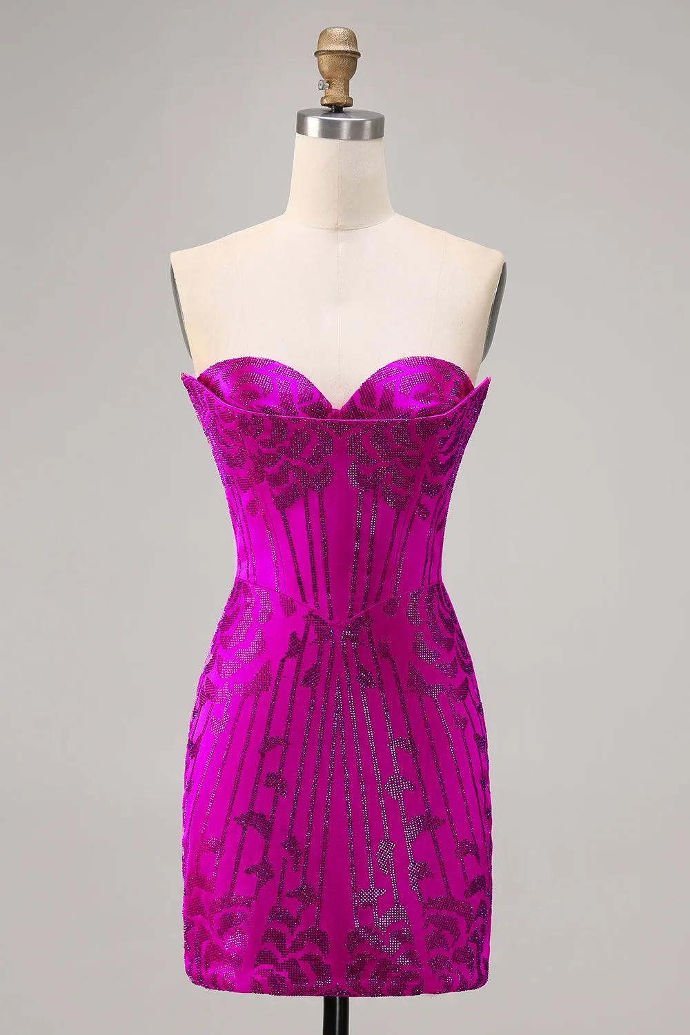 Fuchsia Bodycon Strapless Beaded Mini Homecoming Dress sold by Wedtrend