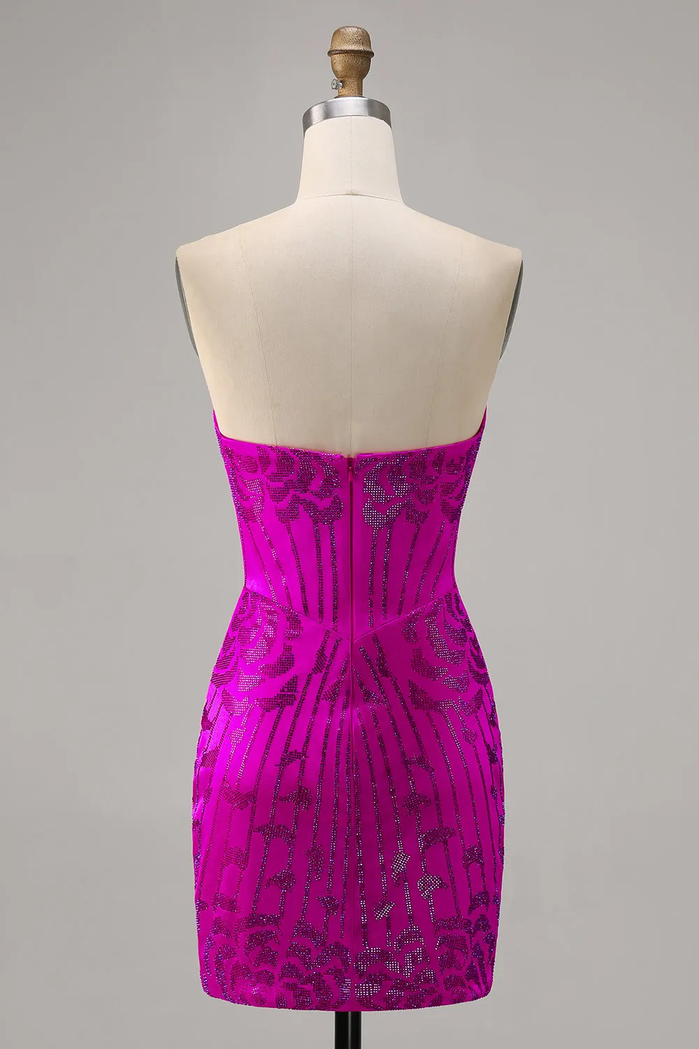 Fuchsia Bodycon Strapless Beaded Mini Homecoming Dress sold by Wedtrend product image thumbnail 2