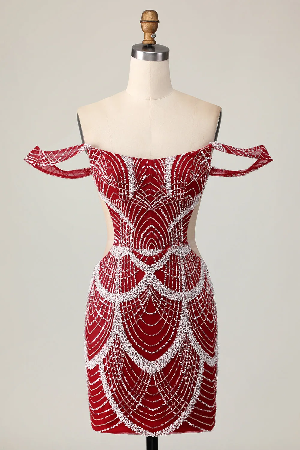 Off The Shoulder Sequins Red Bodycon Homecoming Dress sold by Wedtrend
