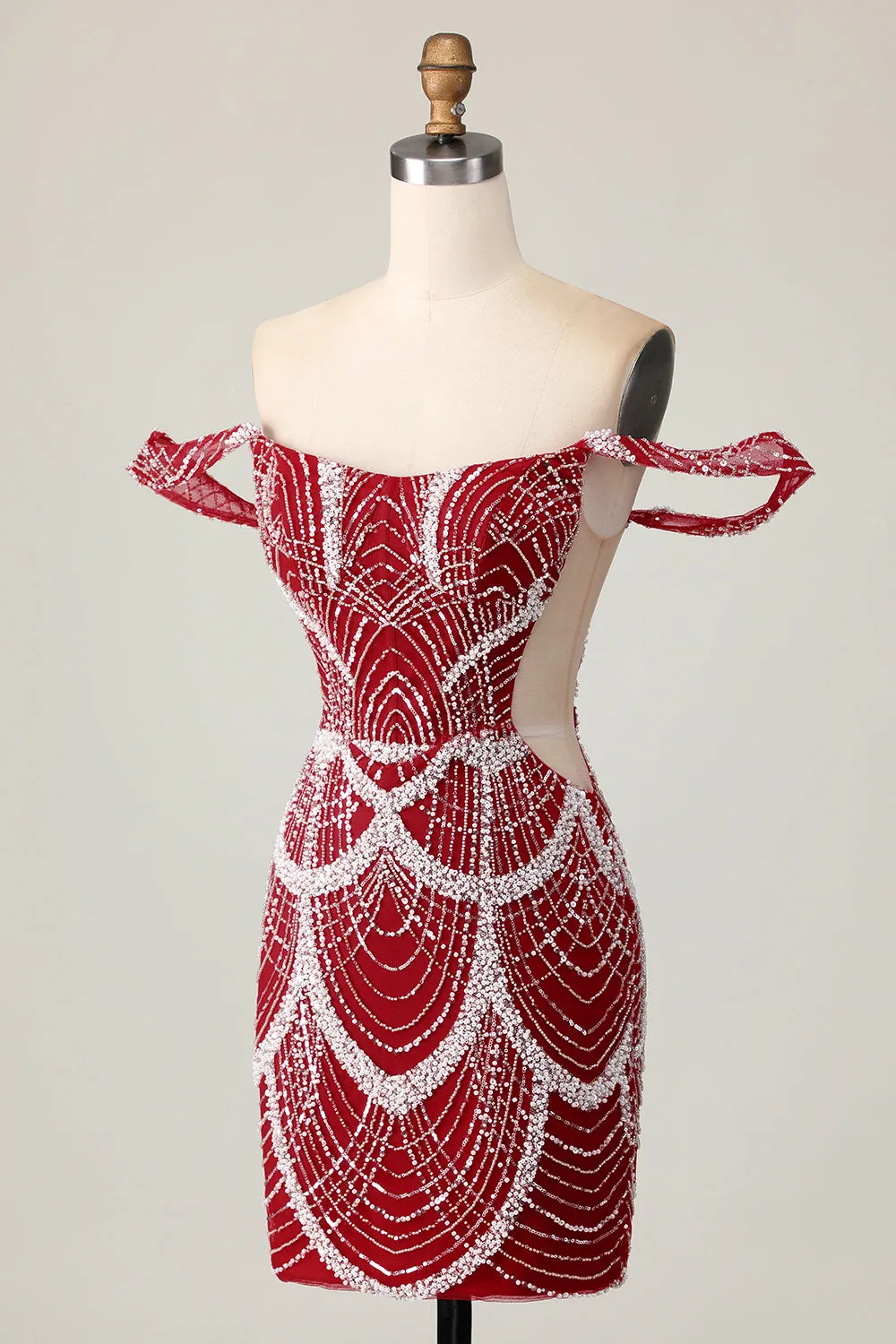Off The Shoulder Sequins Red Bodycon Homecoming Dress sold by Wedtrend product image thumbnail 4