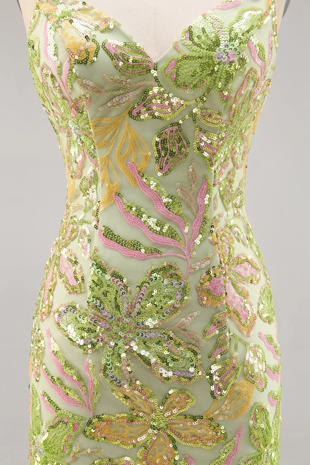 Green Bodycon Spaghetti Straps Sequins Homecoming Dress sold by Wedtrend product image thumbnail 5