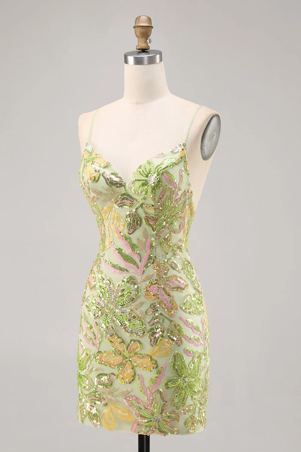 Green Bodycon Spaghetti Straps Sequins Homecoming Dress sold by Wedtrend product image thumbnail 3