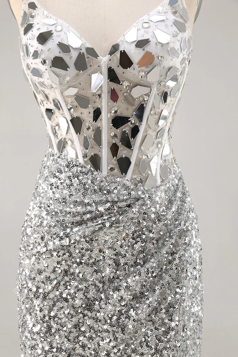 Silver Bodycon Sequins Corset Homecoming Dress with Mirrors sold by Wedtrend product image thumbnail 5