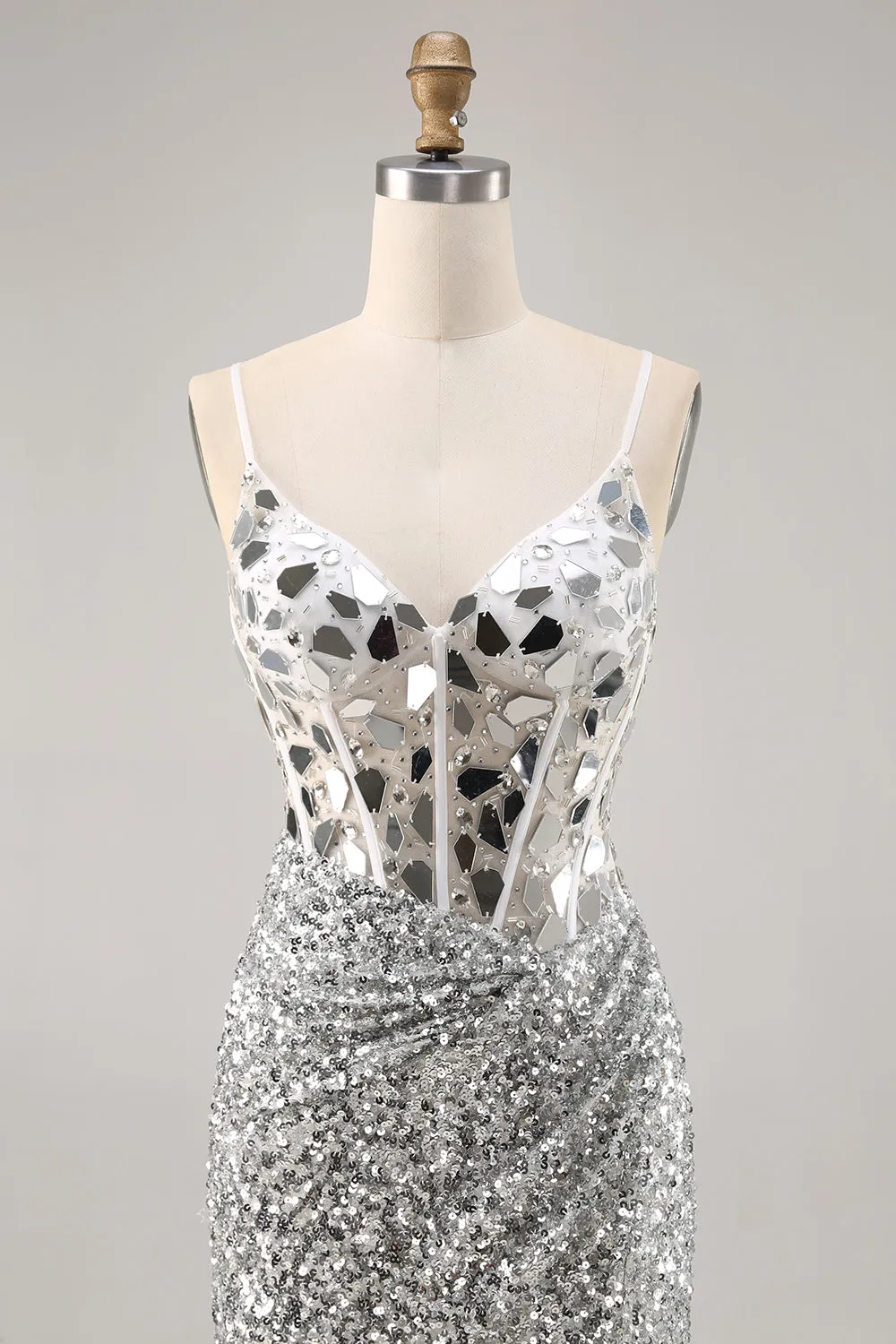 Silver Bodycon Sequins Corset Homecoming Dress with Mirrors sold by Wedtrend product image thumbnail 4