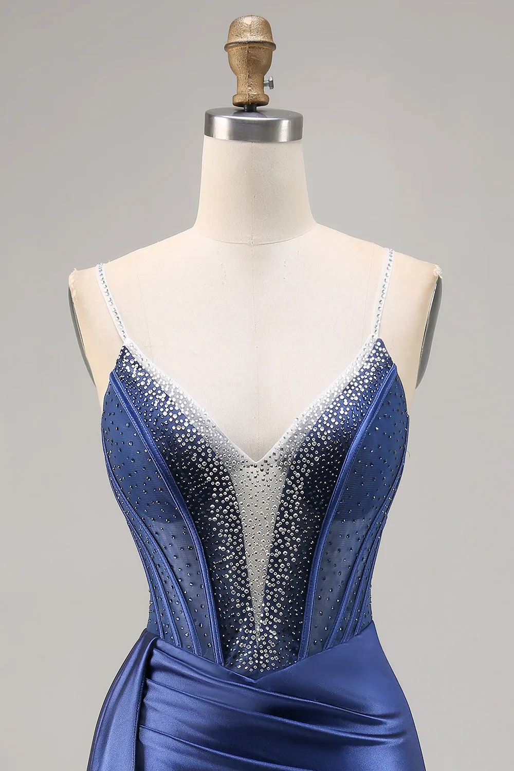 Sparkly Navy Corset Satin Tight Beaded Homecoming Dress with Streamer sold by Wedtrend product image thumbnail 4