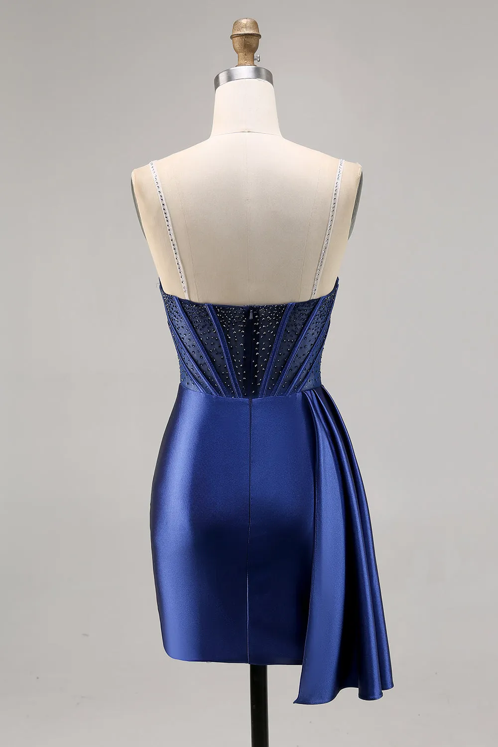 Sparkly Navy Corset Satin Tight Beaded Homecoming Dress with Streamer sold by Wedtrend product image thumbnail 2
