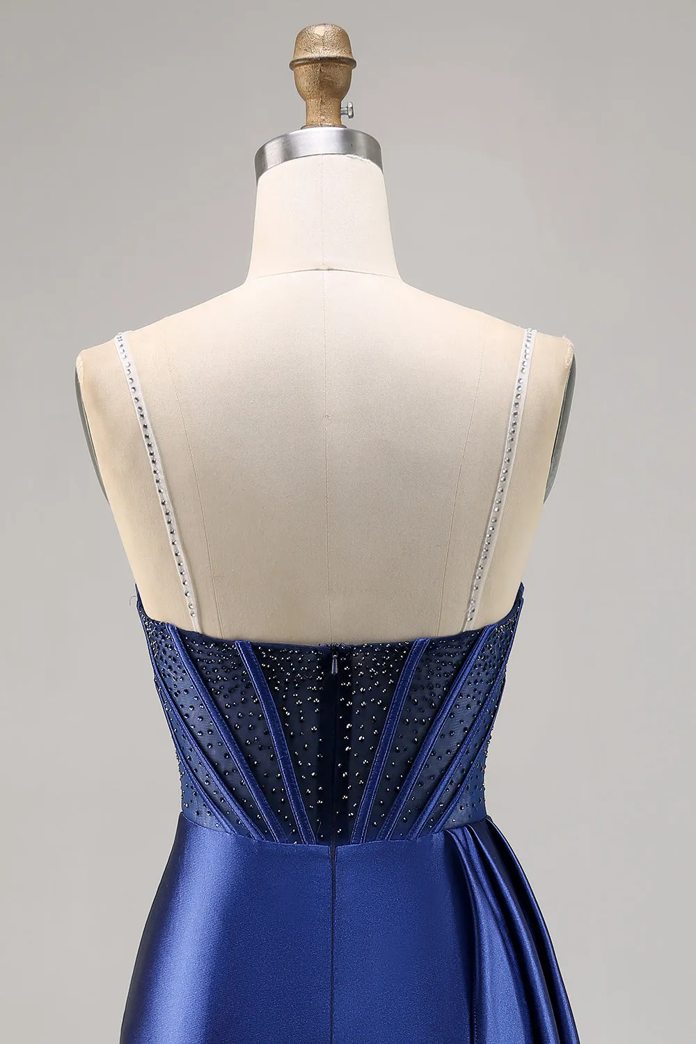Sparkly Navy Corset Satin Tight Beaded Homecoming Dress with Streamer sold by Wedtrend product image thumbnail 5