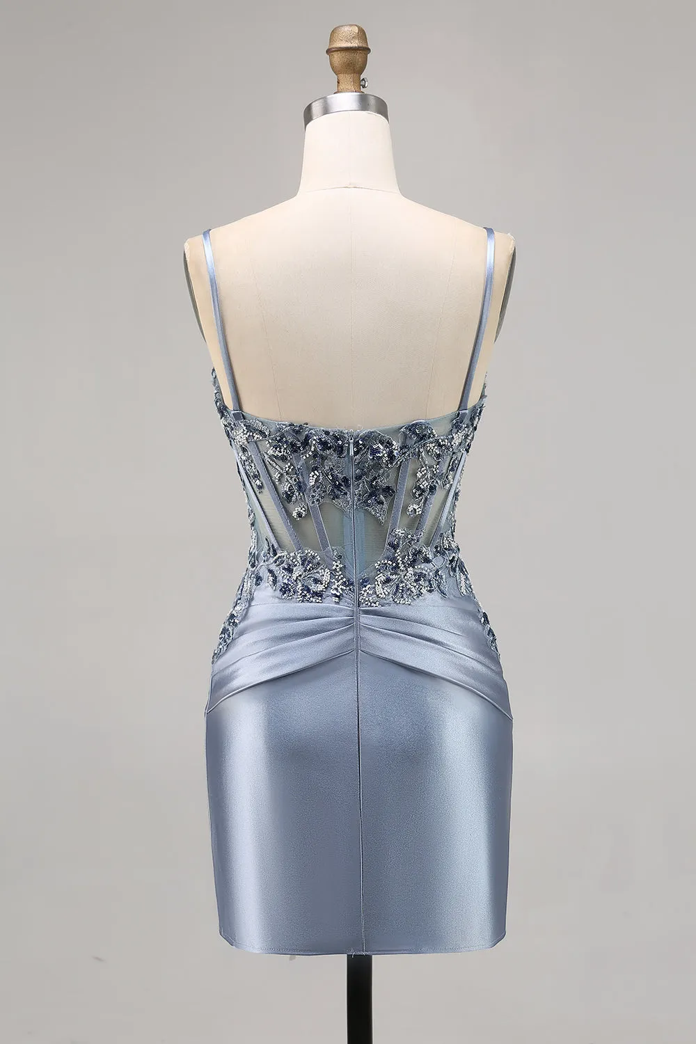 Grey Blue Bodycon Satin Corset Short Homecoming Dress with Beading sold by Wedtrend product image thumbnail 2