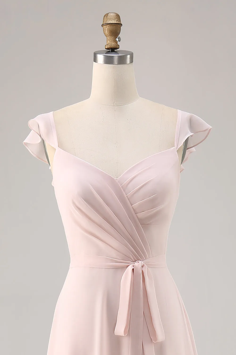 Candy Pink Chiffon Ruched A Line Long Bridesmaid Dress with Slit sold by Wedtrend product image thumbnail 4