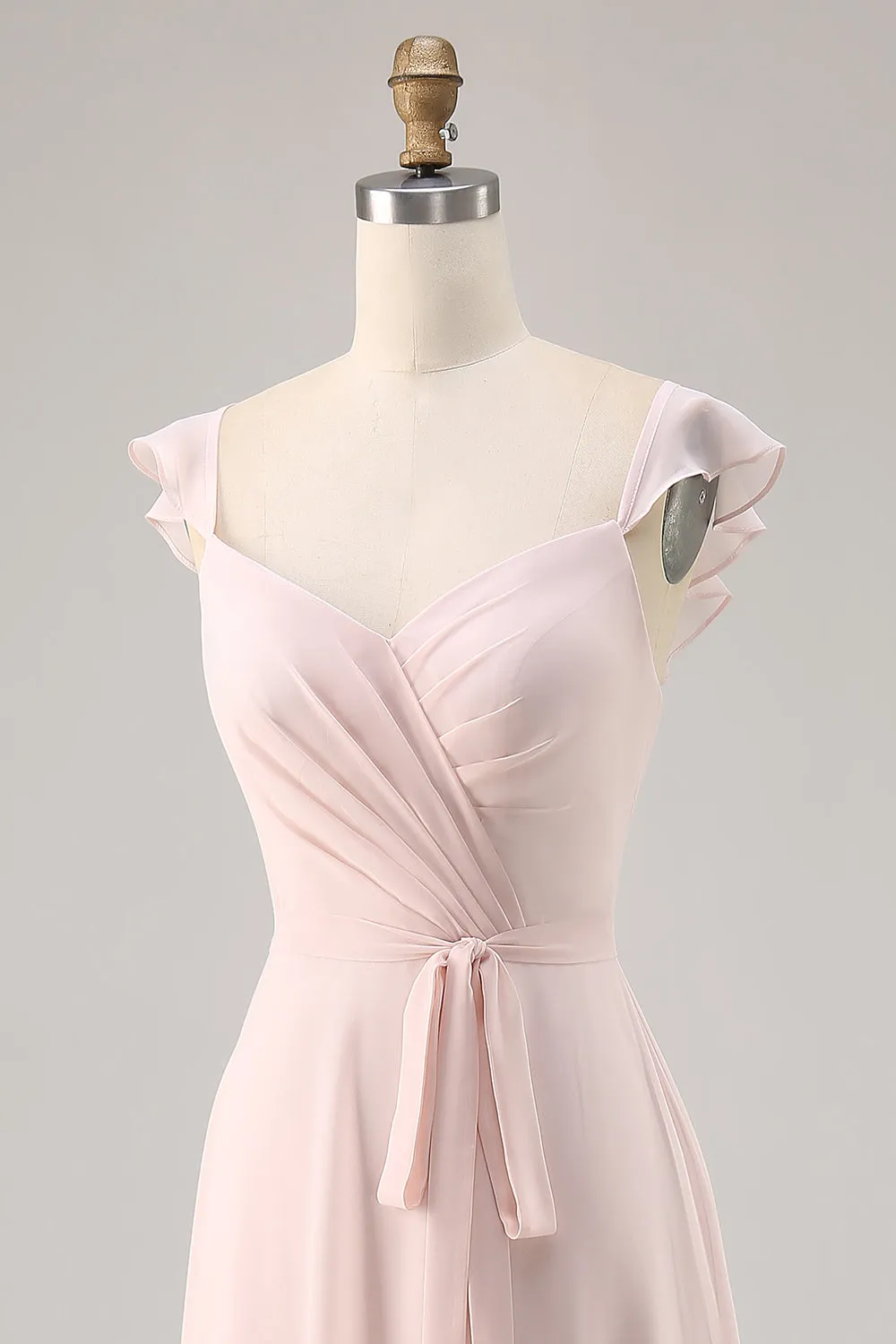 Candy Pink Chiffon Ruched A Line Long Bridesmaid Dress with Slit sold by Wedtrend product image thumbnail 5