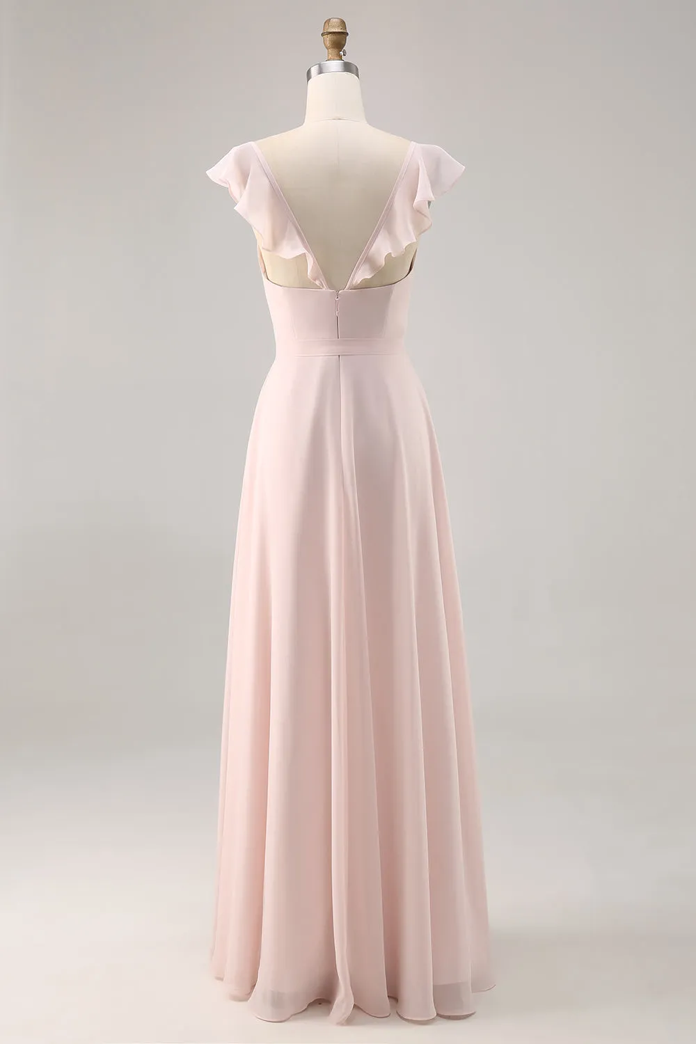 Candy Pink Chiffon Ruched A Line Long Bridesmaid Dress with Slit sold by Wedtrend product image thumbnail 2