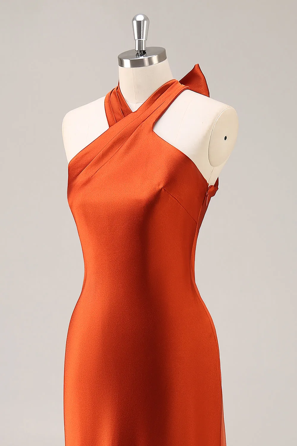 Rust Sheath Halter Satin Long Bridesmaid Dress with Lace Up Back sold by Wedtrend product image thumbnail 5