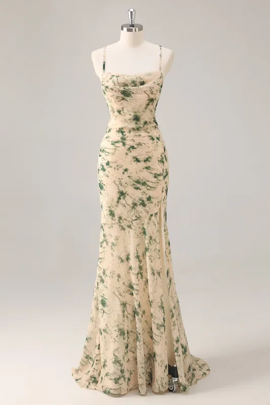 Champagne Flower Sheath Spaghetti Straps Bridesmaid Dress With Slit made by Wedtrend