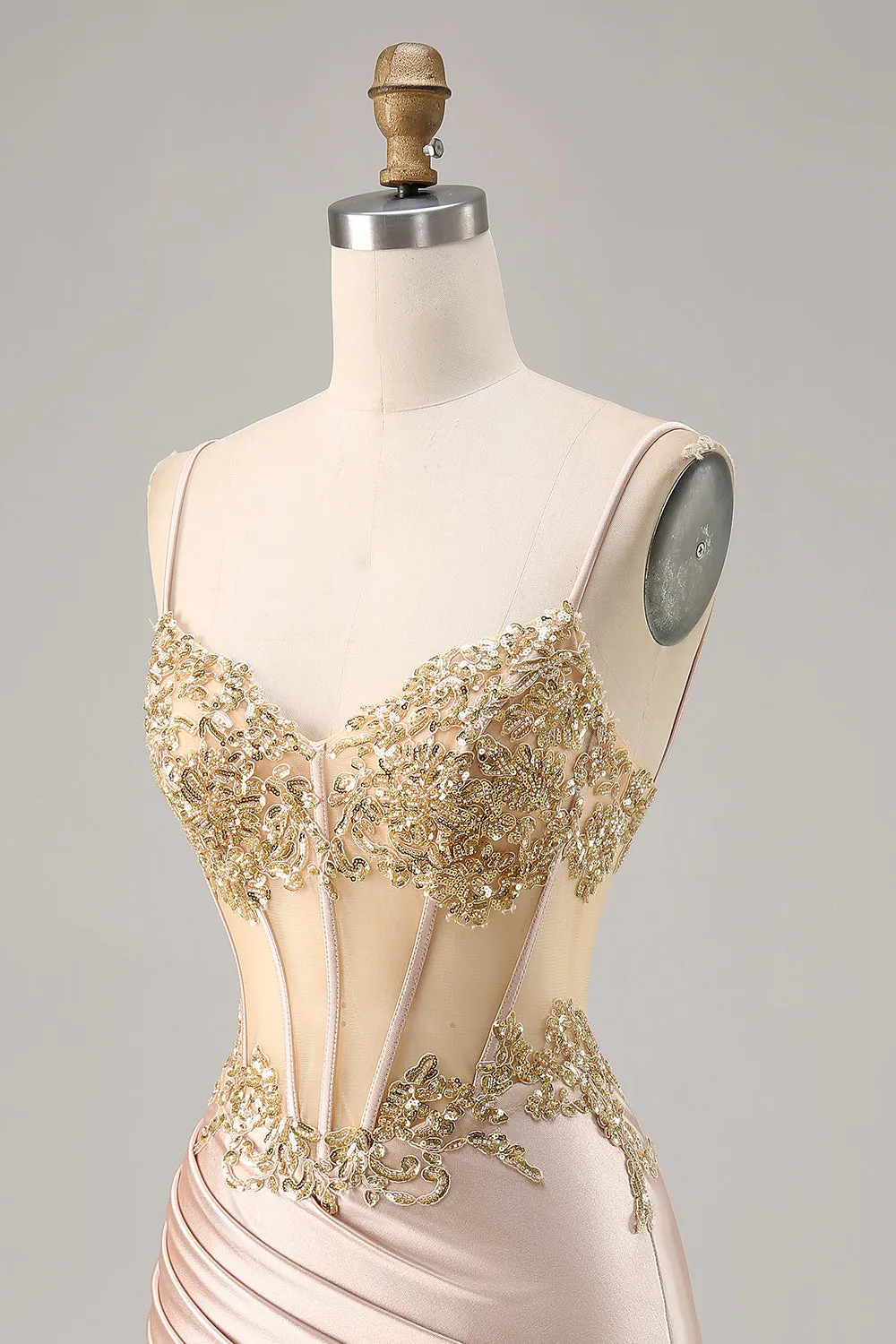 Champagne Corset Satin Bodycon Sequins Homecoming Dress with Beading sold by Wedtrend product image thumbnail 5